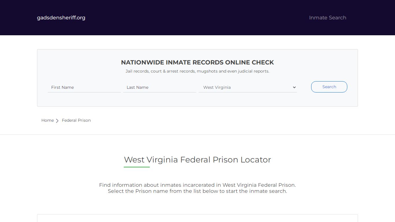 West Virginia Federal Prison Inmate Search | Free Inmate ...