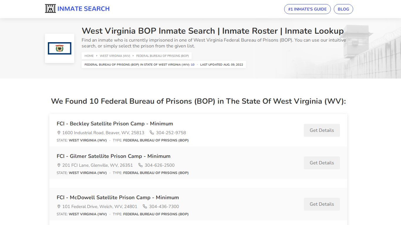 West Virginia BOP Inmate Search | Inmate Roster | Inmate ...